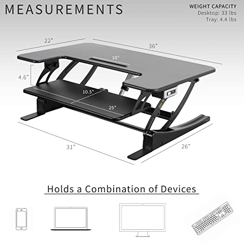 VIVO Black 36 in Electric Desk Converter, DESK-V000VE | Height Adjustable, Stand Up Desk Riser, Wide Keyboard Tray, Dual Monitor and Laptop Workstation, Black Frame, V Series - size: 36"