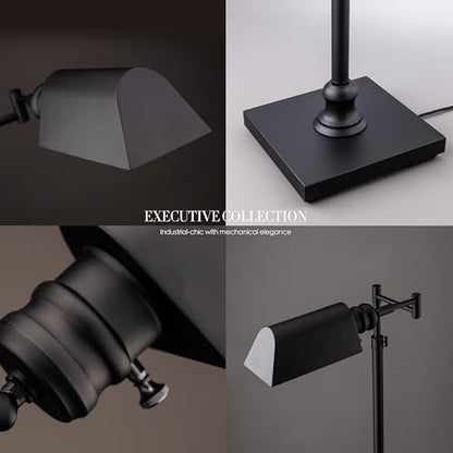 O’Bright Arcadia - Pharmacy Floor Lamp, Full Range Dimming, Swing Arm Task Lamp, E26 Socket, Bulb Replaceable, Adjustable Height 47” to 55”, 360° Rotatable Shade, All-Metal Design, Black - color: Black