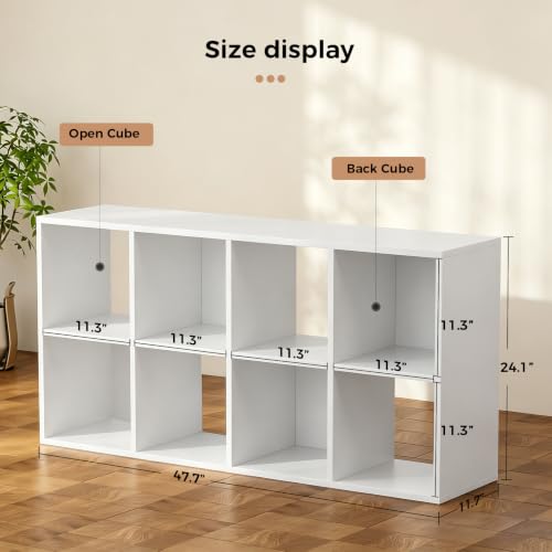 LUCKLIFE 8-Cube Storage Organizer, Modular Bookcase Shelf with Vertical or Horizontal Use, Fits 11×11" Bins, Optional Back Panels, for Living Room, Office, White - color: 8 Cube - White