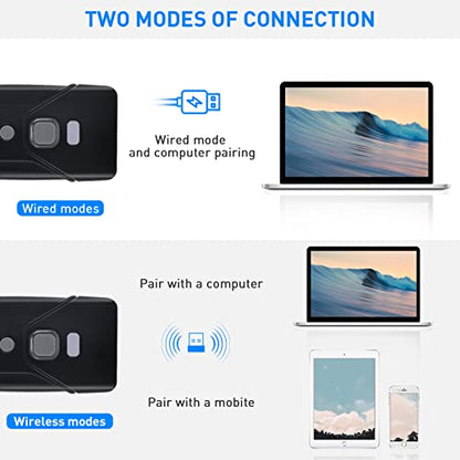 Bluetooth Barcode Scanner,JRHC Mini 2D Portable Wireless Barcode Scanner 3-in-1 Bluetooth & 2.4G Wireless & Wired Connection Barcode Reader Compatible with iOS, Android, Windows, Mac Tablets Or PC
