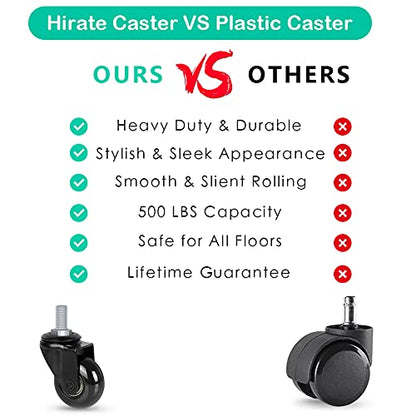 Hirate 2 inch Office Chair Casters Wheel with 3/8"-16UNC Threaded Stem | Set of 5 with Nylon Nuts, Heavy Duty, Desk Gaming Chair Caster Replacement, Smooth & Quiet Rolling for Hardwood Floors - size: 2 inch