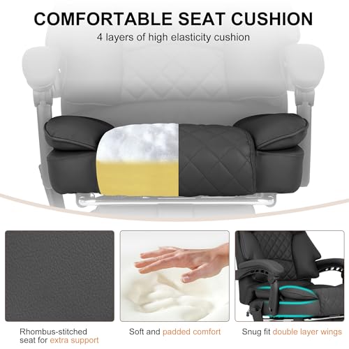 Kneading Massage Office Chair with Heated,90-135° Reclining Executive Office Chair with Footrest,Computer Desk Chair with Wheels,Diamond-Stitched Cushion Leather Office Chair (Black) - color: Black