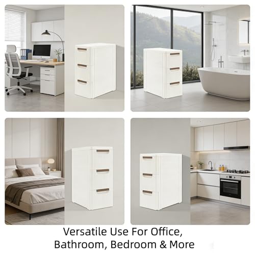 Small Bathroom Storage Cabinet, 3-Drawer Slim Rolling Storage Cart with 4 Casters, Narrow Plastic Storage Drawers for Bathroom Bedroom Kitchen Classroom, Space-Saving Mobile Cabinet