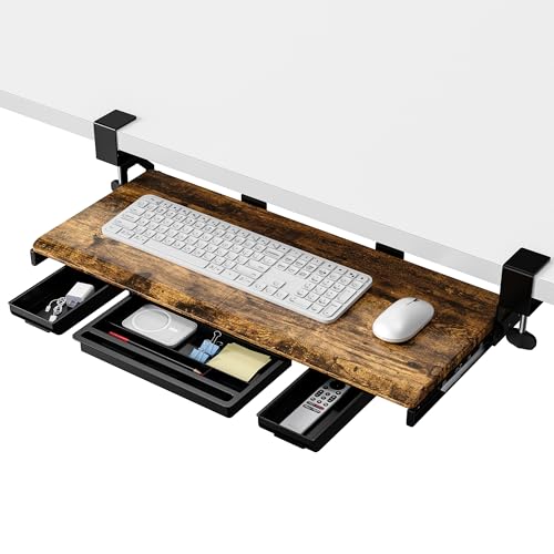 ETHU Keyboard Tray Under Desk, Pull Out Keyboard & Mouse Tray with C-clamp, Ergonomic Desk Keyboard Tray Slide Out, Pull Out Platform Drawer for Home and Office(Wood) - color: Wood