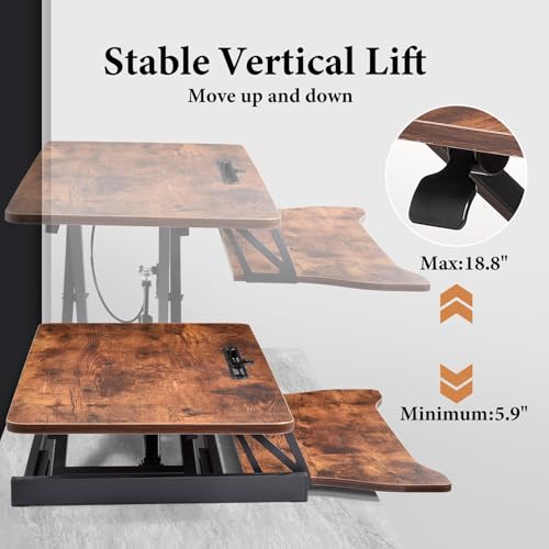 Standing Desk Converter 37 Inch – Height Adjustable Desk Riser with GasSpring Lift, Duals Screen Converter and Laptop Workstation, Sit Stand Ergonomic Riser with Wide Keyboard Tray for Offices (Brown) - color: Walnut Brown