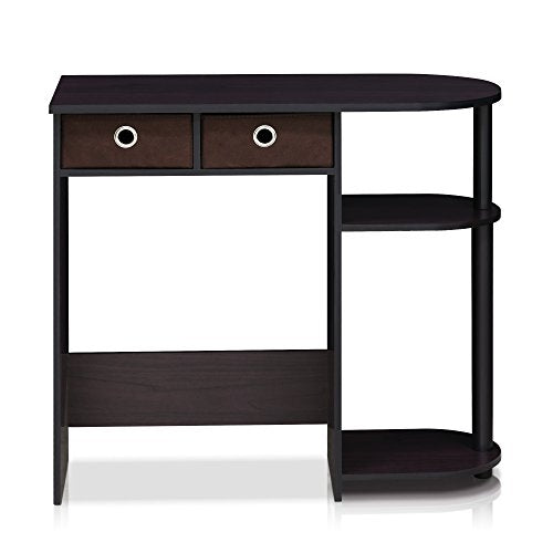 Furinno Go Green 32-Inch Computer Desk with 2-Tier Shelf, Dark Mocha - color: Dark Mocha, size: 32-in Wide with 2 Drawers
