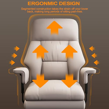 Office Chair with Leg Rest, Leather High Back Executive Office Chair with Wheels, Ergonomic Desk Chairs with Lumbar Support for Home Office, Beige - color: Light Beige