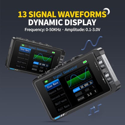 FNIRSI DS215H 2-in-1 Handheld Oscilloscope 50MHz, 2 Channel Digital Portable Oscilloscope DDS Signal Generator, 250MS/s Sampling, 1Kpts Record Length, 3.5-inch IPS Screen, Waveform Storage and Export