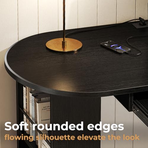 HSH 60 Inch L Shaped Computer Desk, Reversible Office Desks with Storage - color: Black