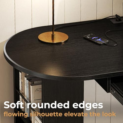 HSH 60 Inch L Shaped Computer Desk, Reversible Office Desks with Storage - color: Black