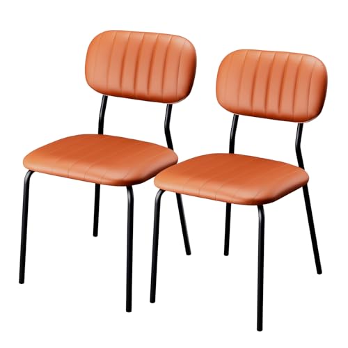 VINGLI Modern PU Padded Stacking Dining Chair Set of 2 for Home, Brown | Comfortable PU Padded Seat, Stackable Metal Frame Chair, Space-saving, Indoor Office Home Commercial Use, Easy to install - color: Brown Pu, size: 2 Pack
