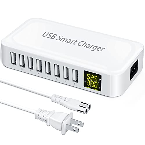 USB Charging Station, Ziwodiv 8-Port 60W/12A Charger Station, Multi Ports USB-A Charging Hub with LED Display, Compact Desktop Charger for Multiple Devices, iPhone iPad Samsung Android and Tablet - color: White