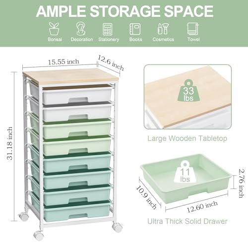 SYKIARIOL Rolling Cart with Drawers,Craft Organizers and Storage, Green - color: Green