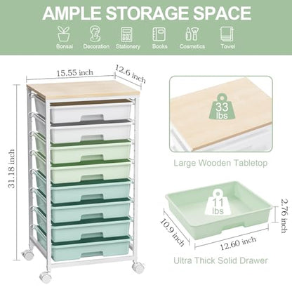 SYKIARIOL Rolling Cart with Drawers,Craft Organizers and Storage, Green - color: Green