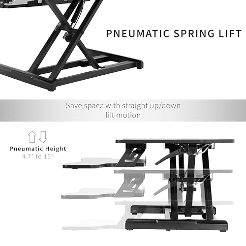 VIVO Corner Height Adjustable 38 inch Standing Desk Converter, Quick Sit to Stand Tabletop Dual Monitor Riser Workstation, DESK-V037MC