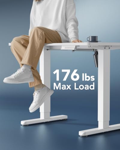 HUANUO Electric Small Standing Desk, Whole Piece Desktop, Adjustable Height Computer Desk, 4 Height Memory Settings, Sit Stand Up Desk for Home Office, 35" x 20", White - size: 35" X 20"