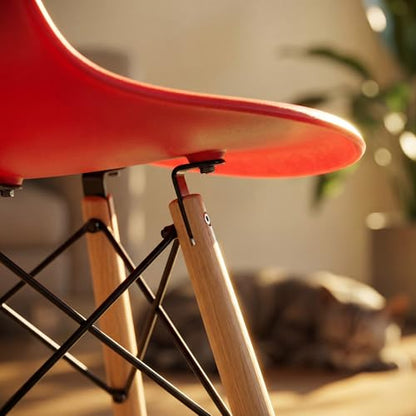 Furmax Modern Style Dining Chair Mid Century Modern DSW Chair, Shell Lounge Plastic Chair for Kitchen, Dining, Bedroom, Living Room Side Chairs Set of 4 - color: Red