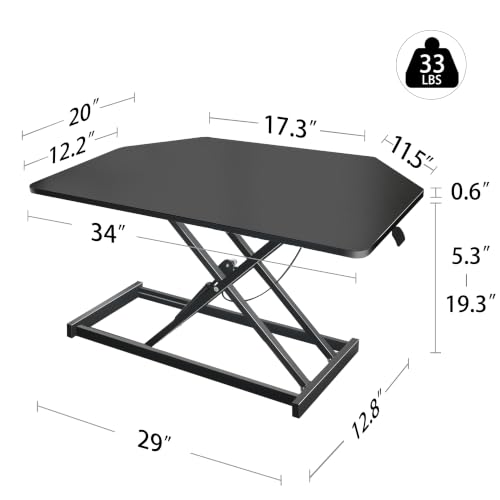 Aconcept 34 inch Black Corner Height Adjustable Standing Desk Converter, One-Click Sit to Stand up Desk Riser, Pre-Assembled Dual Monitor and Laptop Workstation - color: Black, size: 34"