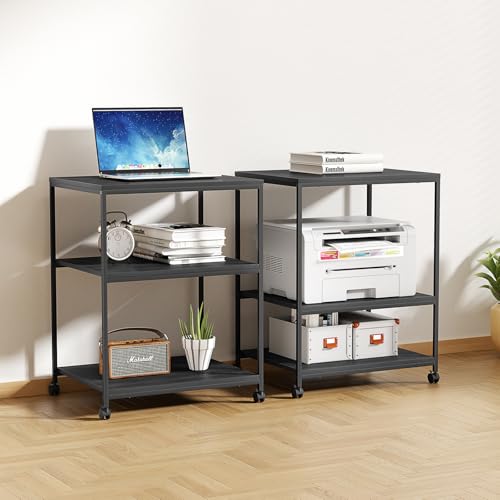 Large Printer Stand with Wheels, 3 Tier Printer Table for Home Office, Rolling Printer Cart with Adjustable Storage Shelf for Shredder Scanner Fax (Black) - color: Black