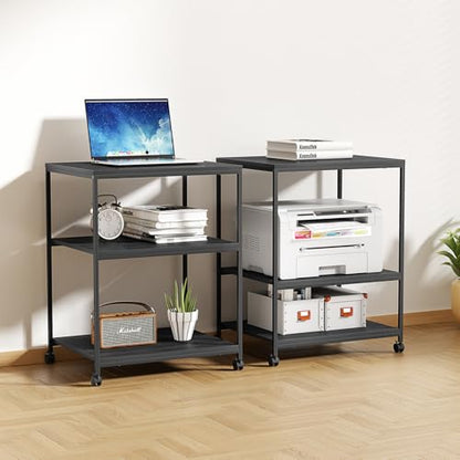 Large Printer Stand with Wheels, 3 Tier Printer Table for Home Office, Rolling Printer Cart with Adjustable Storage Shelf for Shredder Scanner Fax (Black) - color: Black