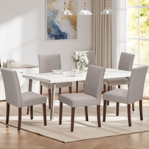 MALOL Upholstered Dining Chairs Set of 6, Modern Fabric Dining Room Chair, Wooden Dining Chair, Kitchen Side Chairs, Farmhouse Dinner Chair with High Back for Kitchen, Brown - color: Brown, size: Set of 6