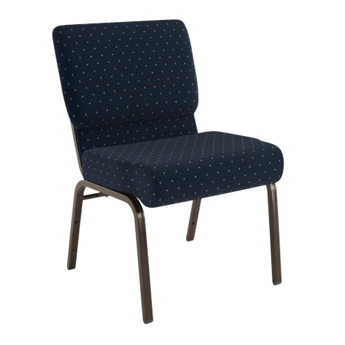 Flash Furniture 4 Pack HERCULES Series 21''W Stacking Church Chair in Navy Blue Dot Patterned Fabric - Gold Vein Frame - color: Navy Blue Dot Patterned Fabric/Gold Vein Frame, size: Set of 4