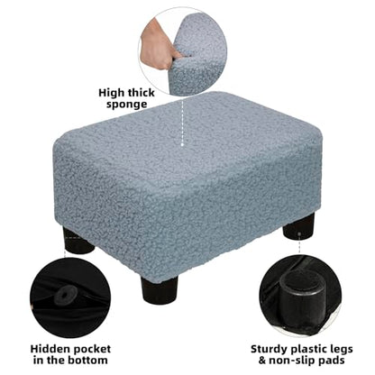 CAROLMADE Small Foot Stool Ottoman Footstool with Legs Under Desk Footrest for Living Room Bedroom and Office, Soft Blue - color: Soft Blue, size: 11"d X 15.4"w X 8.3"h
