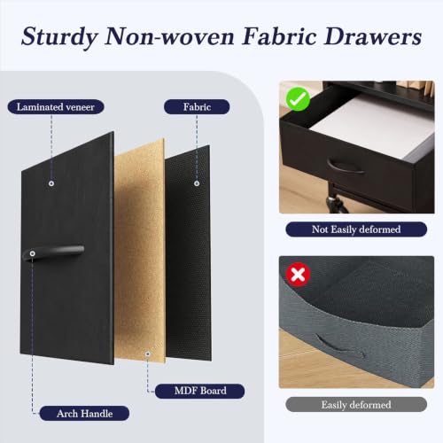 Faesun 22IN Mobile Filing Cabinet, Rolling File Cabinet with Fabric Drawers - color: Black