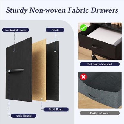 Faesun 22IN Mobile Filing Cabinet, Rolling File Cabinet with Fabric Drawers - color: Black