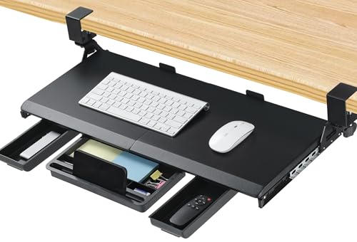 ETHU Keyboard Tray Under Desk, Pull Out Keyboard & Mouse Tray with C-clamp, Ergonomic Desk Keyboard Tray Slide Out, Pull Out Platform Drawer for Home and Office（Black） - color: Black