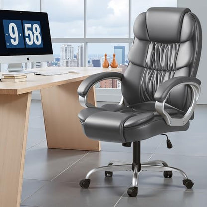 Homall Office Chair High Back Computer Chair Desk Chair, PU Leather Adjustable Height Modern Executive Swivel Task Chair with Padded Armrests and Lumbar Support (Gray) - color: Grey