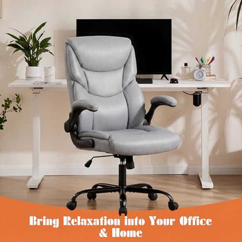 Sweetcrispy Office Desk Chair, Heavy Duty Computer Chair, PU Leather - color: Grey, style: 1 Pack