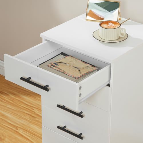 HOOBRO 5-Drawer File Cabinet, Office Filing Cabinet with Drawers, Wooden Mobile Storage Cabinet with Wheels, for Makeup, Home Office, Easy Assembly, White WT05WJ01G1 - color: White