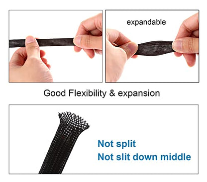 100ft - 1 inch PET Expandable Braided Sleeving – Black – Alex Tech Braided Cable Sleeve - color: Black, size: 1"-100ft