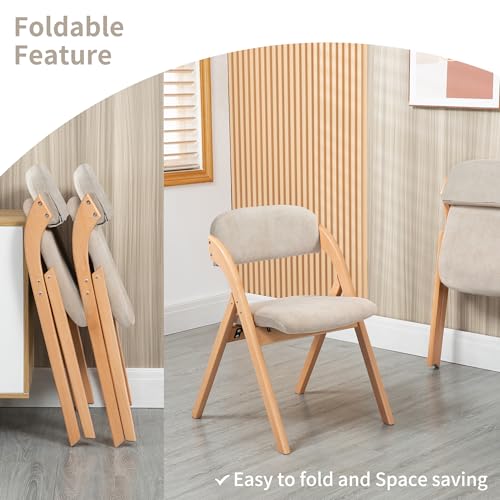 Folding Chairs with Padded Seats | Wooden Stackable Dining Chair Set of 2 with Removable Cover Extra for Guests Kitchen Office Wedding Party Picnic, Cream - color: Cream, size: 2PCS