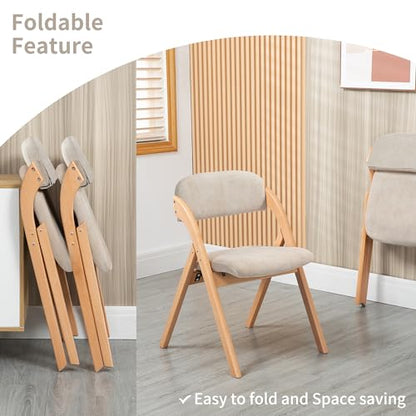 Folding Chairs with Padded Seats | Wooden Stackable Dining Chair Set of 2 with Removable Cover Extra for Guests Kitchen Office Wedding Party Picnic, Cream - color: Cream, size: 2PCS