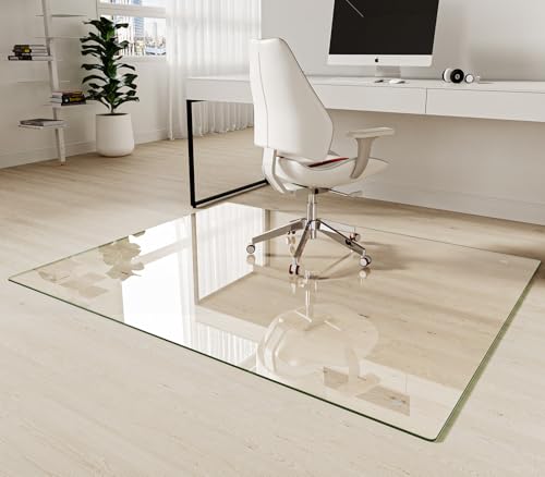 Koonmi Tempered Glass Chair Mat 51"x63" - Premium Office Chair Mat for Hardwood Floors & Low-Pile Carpet with 4 Non-Slip Pads - Thick Scratch-Resistant Surface - size: 51*63