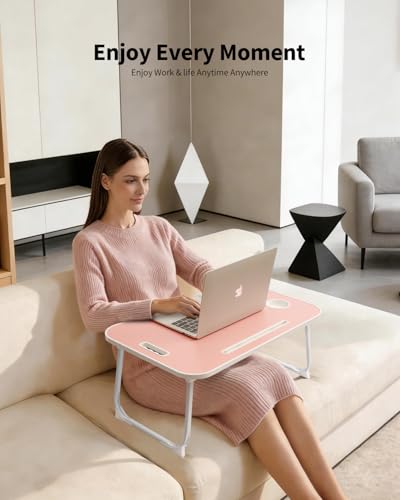Ruxury Folding Lap Desk Bed Desk Laptop Table Tray, Breakfast Serving Tray, Portable & Lightweight Mini Table for Sofa Couch Floor - Pink - color: Pink
