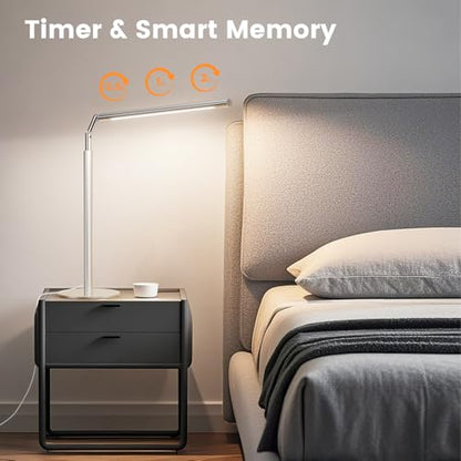 Silver LED Desk Lamp, 16" Dimmable Metal Desk Light with Base, 15W 1200LM, Adapter Included, Color & Brightness Adjustable, Modern Tall Table Lamp for Home Office Reading Study Task Laptop - color: Silver