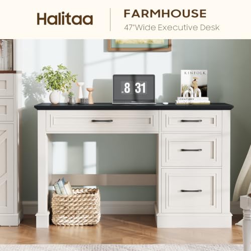 Halitaa Farmhouse 47" Executive Desk with File Drawer, Black Brown - color: Black, size: Style 2