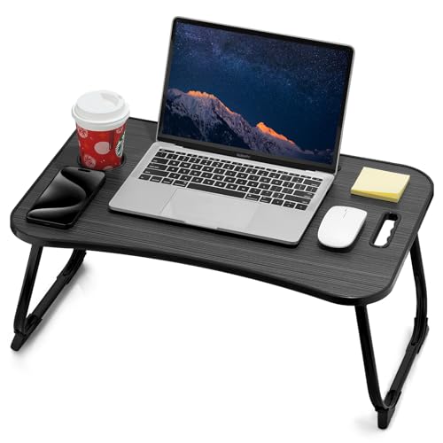 ZEAPTAC Laptop Bed Desk, Foldable Lap Desk, Portable Lap Table, Laptop Stand with Cup Holder, Tablet Slot & Lifting Handle for Work, Write, Draw & Eat on Bed, Sofa or Couch - Black Stripe - color: Black Stripe