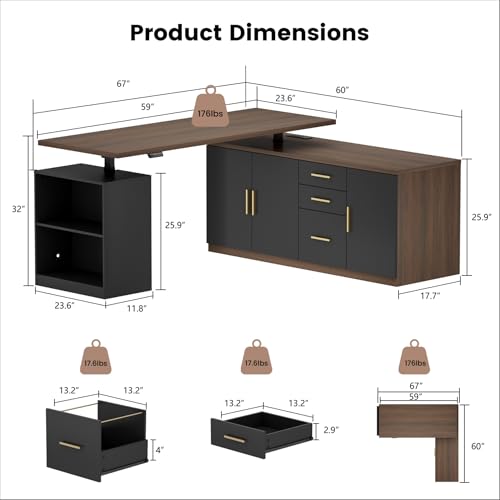 ModernMate L Shaped Electric Standing Desk with Drawers & Power Outlets