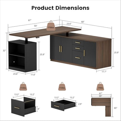 ModernMate L Shaped Electric Standing Desk with Drawers & Power Outlets