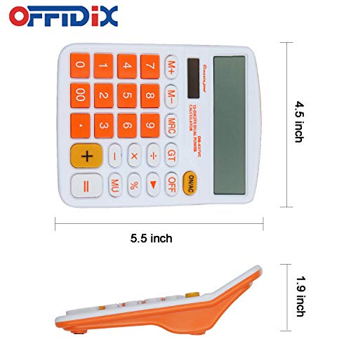 OFFIDIX Office Solar Desktop Calculator and Battery Dual Power Portable Electronic Calculator 12 Digits Large LCD Display Calculator Orange - color: Orange