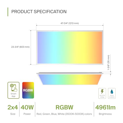 ASD 2 Pack 2x4 Smart RGBW LED Flat Panel Light - 40W UL | 4961LM 3500K 4000K 5000K Selectable Dimmable 2x4 LED Drop Ceiling Light Fixture | RGB Lights WiFi App Controlled Alexa & Google Assistant