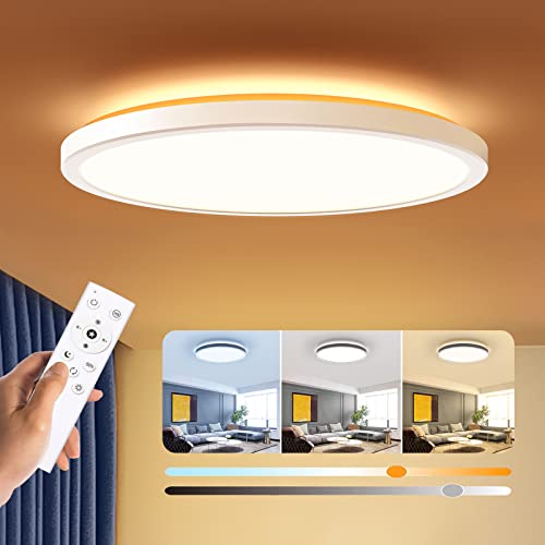 BLNAN Dimmable LED Flush Mount Ceiling Light Fixture with Remote Control, 12Inch 3000K-6500K Light Color Adjustable, Modern Ultra-Thin Ceiling Lamp for Bedroom Kitchen, Wired - color: White, size: 12 inches