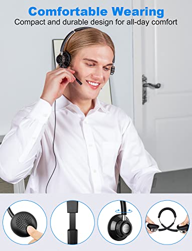 New Bee USB Headset with Microphone for PC Laptop Mute Control | Laptop, Skype, Zoom, Call Center, Meetings, Webinar, Home