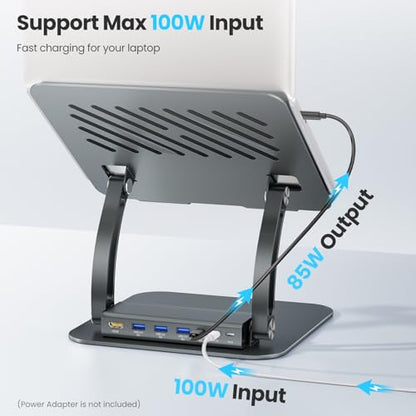 tounee Laptop Stand with Detachable USB-C Hub, 100W PD Charging, 4K@60Hz HDMI, 3 USB Ports, Ergonomic Laptop Holder Docking Station for 10-17" Laptops, MacBook & More - Gray - color: Gray