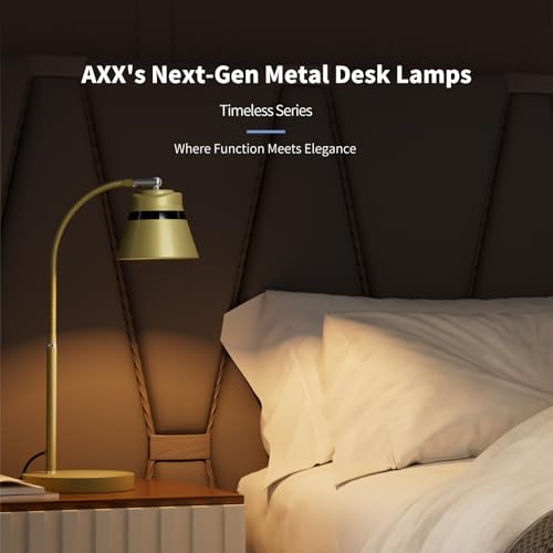 AXX Gold Desk Lamp, 24-Inch Table Light for Home Office/Bedroom/College Dorm Room, LED Bulb Included, 1000LM, 3 Color Modes, 10 Dimmable Levels, Metal - color: Gold