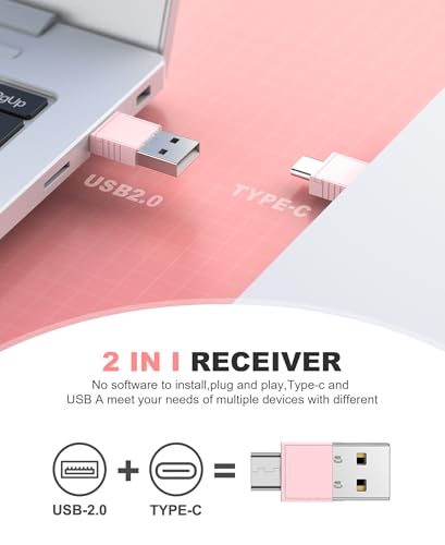 DINOSTRIKE Pink Wireless Presentation Remote with Air Mouse, Rechargeable USB C Slide Clicker Compatible with PowerPoint for Mac and Windows Laptops (2.4GHz) - color: Pink